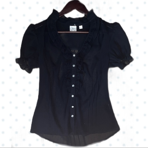 cleo Tops - 🪽Black Elegant Ruffle Blouse